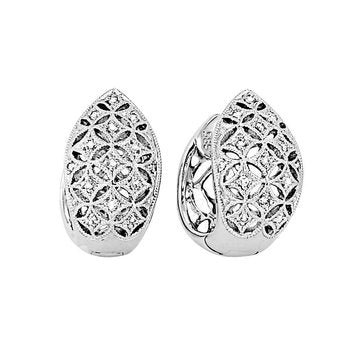 Earring: 14KW, Pave Set, Slanting Squares