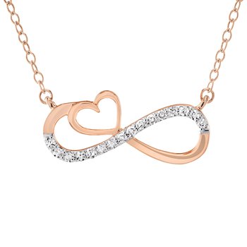 10K Rose Gold Infinity with Heart Diamond Necklace 0.48 Ctw