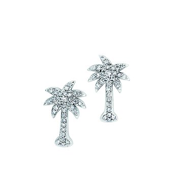 OCEANITY ™ 14k Yellow Gold Earrings Pave Set Palm Tree Studs Diamond 0.25 Ctw