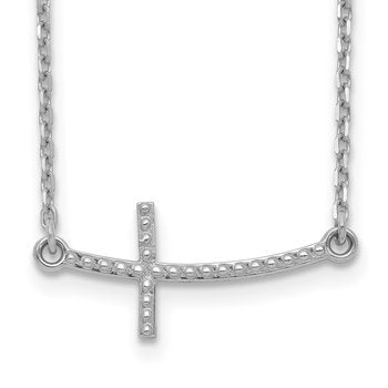 14k White Gold Curved Textured Sideways Cross 19 inch Necklace