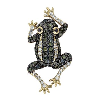 OCEANITY ™ 14k Yellow Gold Pendant Green Frog Pave Set Hidden Bail Diamond 0.00 Ctw