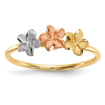 14k Two-tone w/White Rhodium Polished and Satin 3 Flower Ring