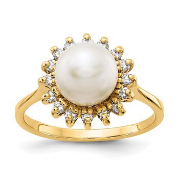 14k 7.5mm FW Cultured Pearl VS Diamond ring