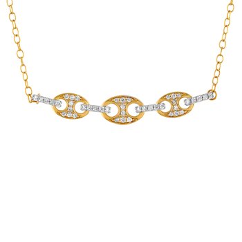 14K Yellow Gold 'Gucci' Link 3 Stations Pave Set in Front Diamond Necklace 0.20 Ctw