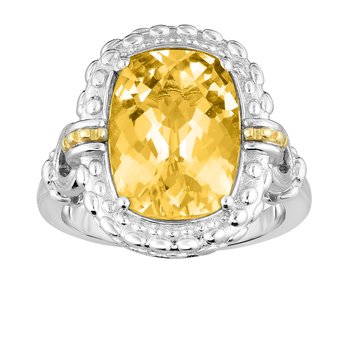 18K & Sterling Silver Diamond Cut/ Textured Popcorn Size-7 Ring