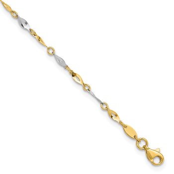 14K Two-Tone Polished Twisted Link 9 inch Plus 1 inch Extender - Total 10 inch Anklet