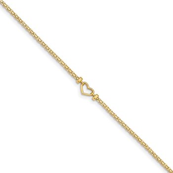 14k Polished Open Heart and Bismark Chain 10 inch Anklet