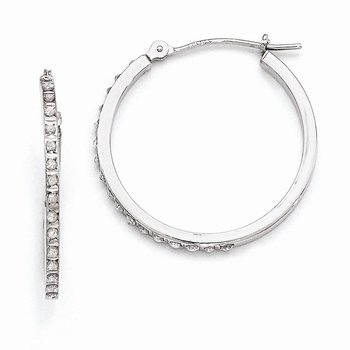 14k White Gold Diamond Fascination Round Hinged Hoop Earrings