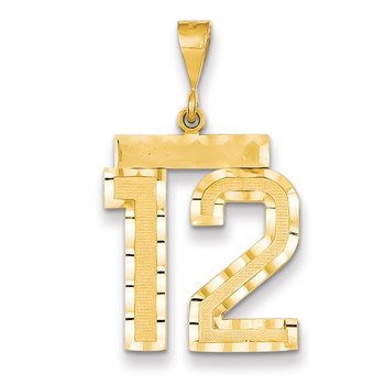 14k Large Brushed Diamond-cut Number 12 Charm