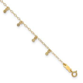 14K Cable Chain with Diamond Cut Dots 9 inch Plus 1 inch Extender - Total 10 inch Anklet