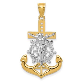 14k w/Rhodium Polished Mariners Crucifix Pendant