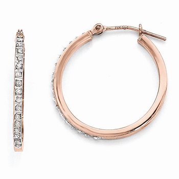 14k Rose Gold Diamond Fascination Round Hinged Hoop Earrings