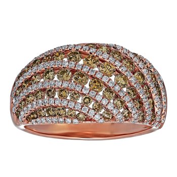 Cinnamon Dulce™ 14K Rose Gold Channel Set Cognac Curved Rows With White Prong Set Diamond & Cognac 1.60 Ctw
