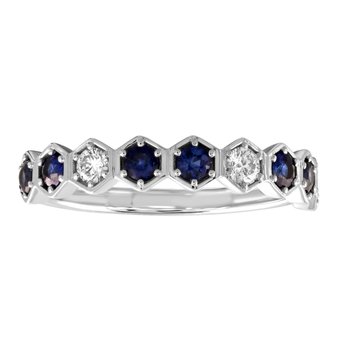 TriUnity™ 14K Yellow Gold Offset Hexagonal Shapes Alternating Color Stone & Diamond 0.66 Ctw
