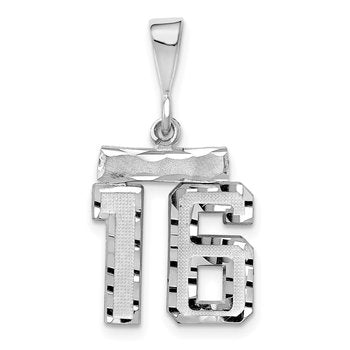 14kw Small Brushed Diamond-cut Number 16 Charm