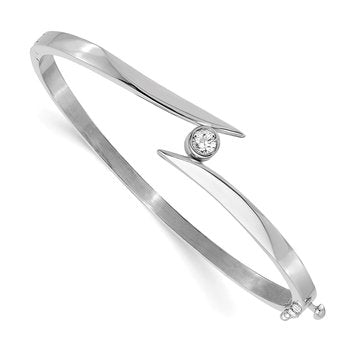 14k White Gold Complete 1/4 carat VS Diamond Hinged Oval Bangle Bracelet