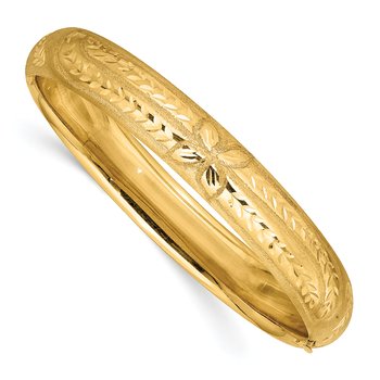 14k 7/16 Florentine Engraved 10.00mm Hinged Round Bangle Bracelet