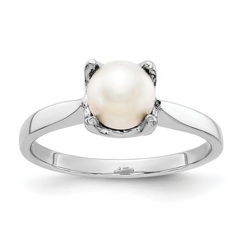 14k White Gold 6mm FW Cultured Pearl ring