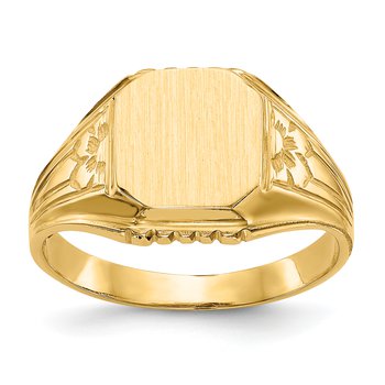 14k 9.0x9.0mm Open Back Floral Signet Ring