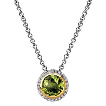 Diamond and Peridot Halo Pendant