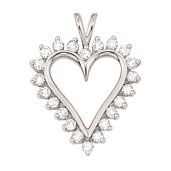 14K White Gold Pendant Prong Set Heart Hollow Center Split Bail Diamond 1.00 Ctw