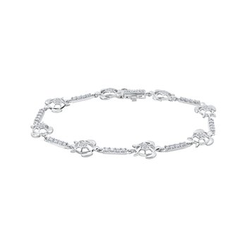 OCEANITY ™ 14k White Gold Bracelet Turtles with Pave Set Bars Between Diamond 0.98 Ctw