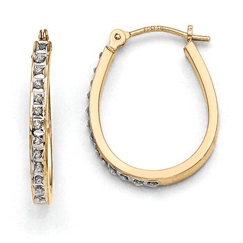 14k Yellow & Rhodium Diamond Fascination Oval Hinged Hoop Earrings