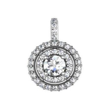 14K White Gold Pendant Prong Set Center with Double Halo Diamond 1.00 Ctw