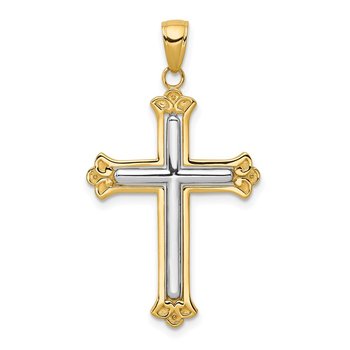 14K w/Rhodium Budded Yellow Cross Frame Pendant