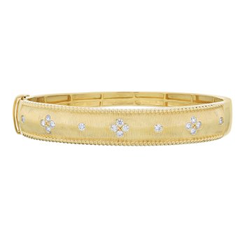 14K Yellow Gold Textured with Flush Set Diamonds Diamond Bangle 0.75 Ctw