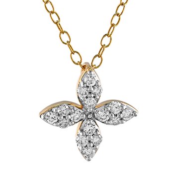 14K Yellow Gold Pave Set 4 Petals Hidden Bail Diamond Pendant 0.24 Ctw