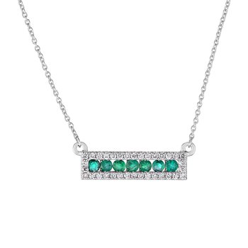 Majestic Gems™ 14k White Gold Bar Channel Set Emerald with Diamond Surround Emerald & Diamond 0.72 Ctw