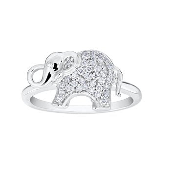 ZooLightful™ 14k White Gold Pave Set Elephant Ring Diamond 0.25 Ctw