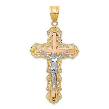 14K Tri-color Diamond-cut Crucifix Pendant