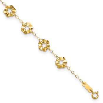 14k Ruffle Star Flowers 9 inch Plus 1 inch Extender - Total 10 inch Anklet