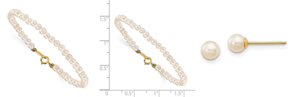 3pc Set! 14k Gold Pearl 15in Necklace, Earrings, & 5.5in Bracelet