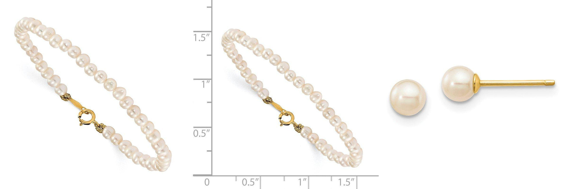 3pc Set! 14k Gold Pearl 15in Necklace, Earrings, & 5.5in Bracelet