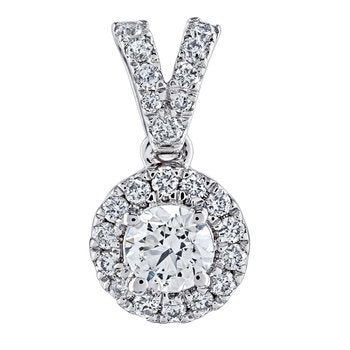 14K White Gold Round Halo Pave Set Bail Pendant Diamond 0.32 Ctw