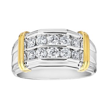 Shefian™ 14K Two Tone Ring Men's Double Row Channel Set with Shoulder Tabs Diamond 1.00 Ctw