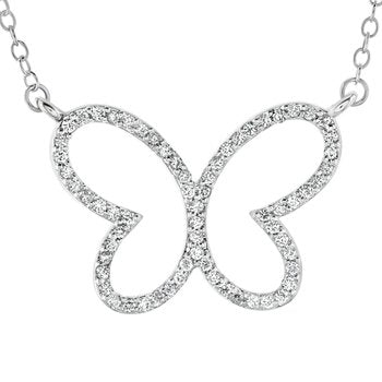 ZooLightful™ 14k White Gold Cutout Pave Butterfly Necklace Diamond 0.25 Ctw