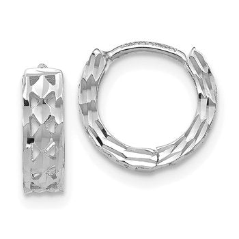 14k White Gold Cut-out Design Hinged Hoop Earrings