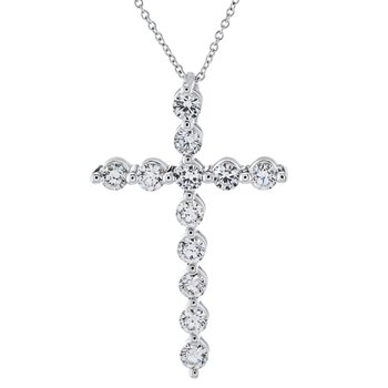VERDE™ 14k White Gold Prong Set Cross Hidden Bail Pendant 1.00 Ctw LAB GROWN DIAMONDS