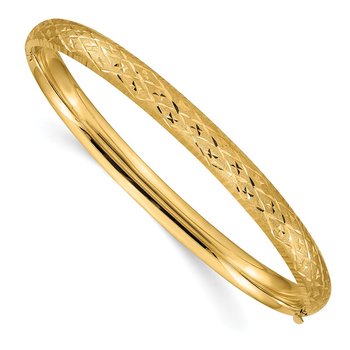 14k 4/16 Diamond-cut Fancy 6.50mm Hinged Oval Bangle Bracelet