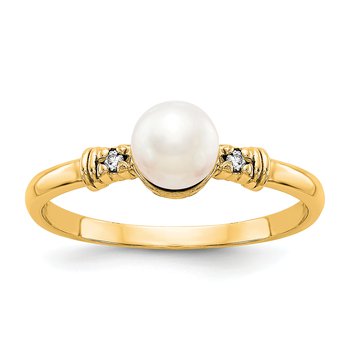 14k 5mm FW Cultured Pearl VS Diamond ring