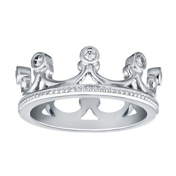 14K White Gold Crown with Bezel Set Diamond Ring 0.24 Ctw