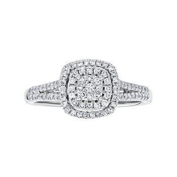 10KW Cushion Shape Double Halo Cluster Center Split Shank 1/3 Ctw