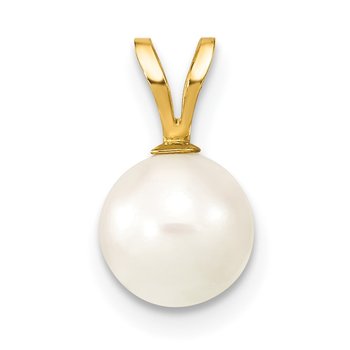 14k 7-8mm White Round Akoya Saltwater Cultured Pearl Pendant