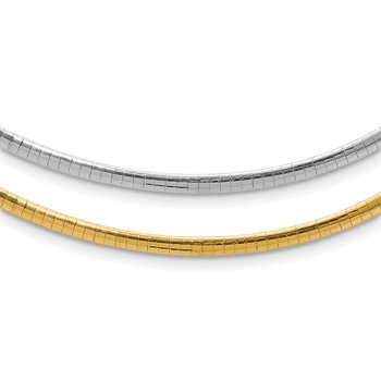 14k Two-tone 3mm Reversible White and Yellow 16 inch Domed Omega Necklace