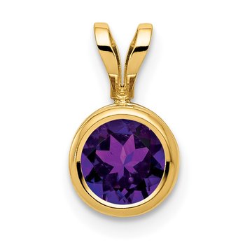 14k 6mm Round Amethyst Bezel Pendant