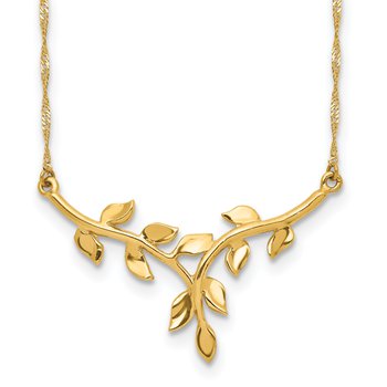 14K Polished Leaves 17 inch Necklace